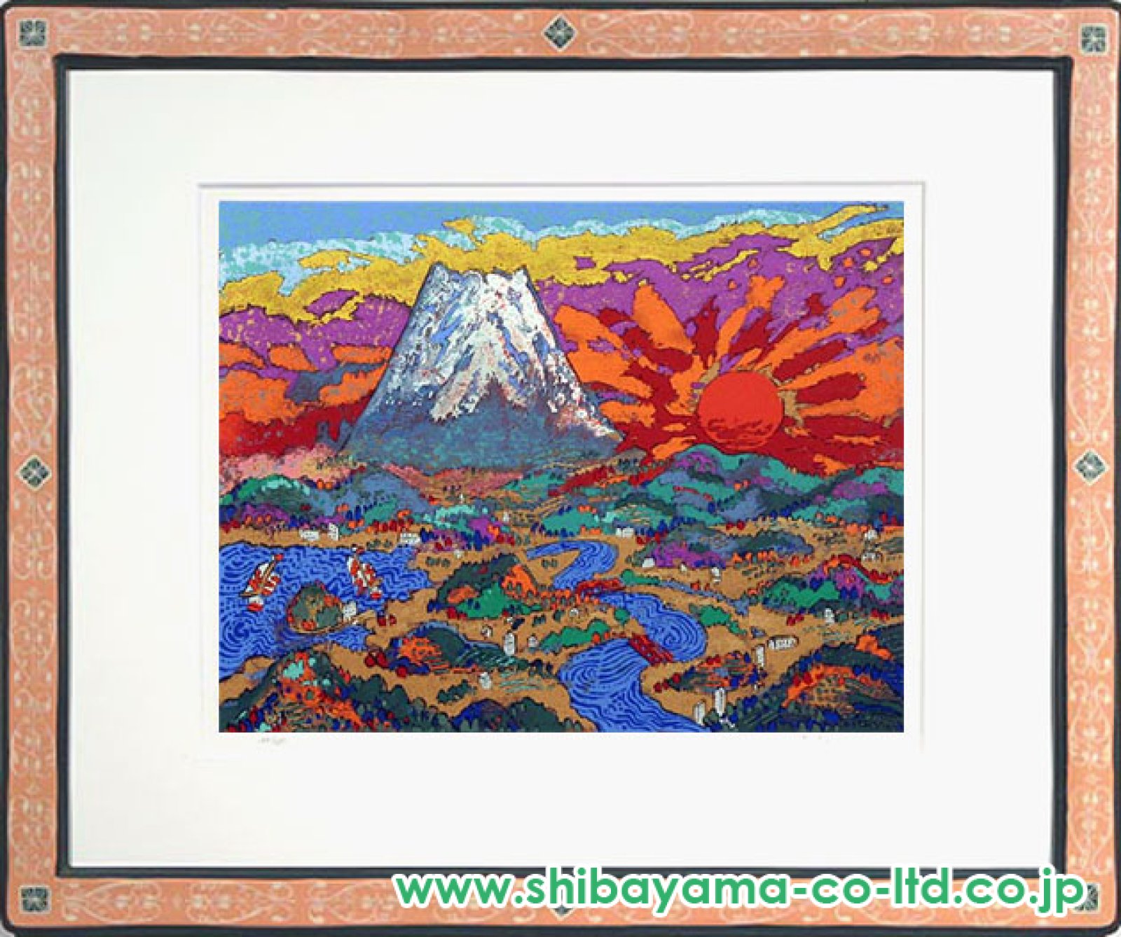 絹谷幸二、絵画、油彩4号ミックストメディア日月白雪富士、肉筆、新品