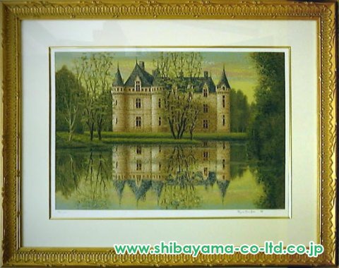 西村 龍介、朝の館、希少画集画、新品額装付、状態良好 西村 龍介