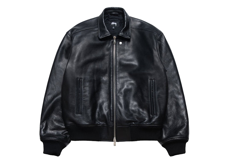Stussy Leather Flight Jacket Black Men's - FW24 - US