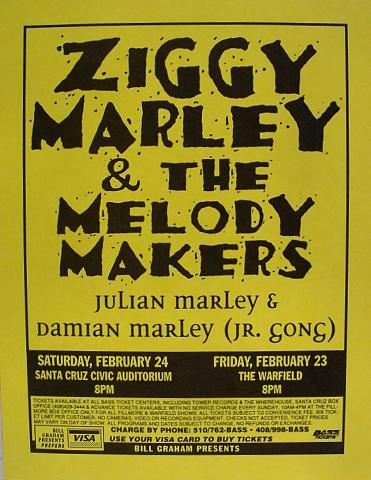 Ziggy Marley & the Melody Makers Vintage Concert Handbill from