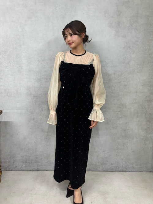 SALON by Chico】配色シアーリボンベロアワンピース/オケージョン