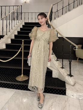 刺繍レース チュールスリーブ コクーン パーティードレス 結婚式