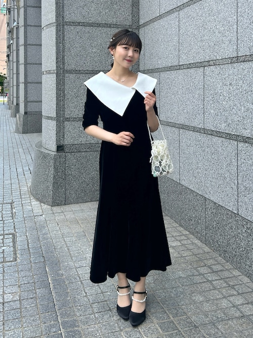 セール】【LEJA】配色アシンメトリービッグカラーベロアマーメイド