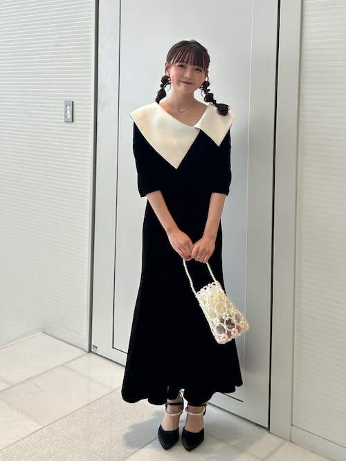 セール】【LEJA】配色アシンメトリービッグカラーベロアマーメイド