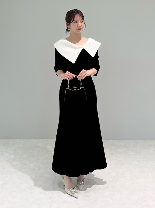 セール】【LEJA】配色アシンメトリービッグカラーベロアマーメイド