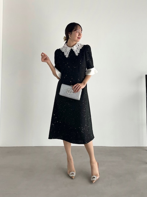 セール】【LEJA】花柄レースカラースパンコール刺繍Aラインフレ