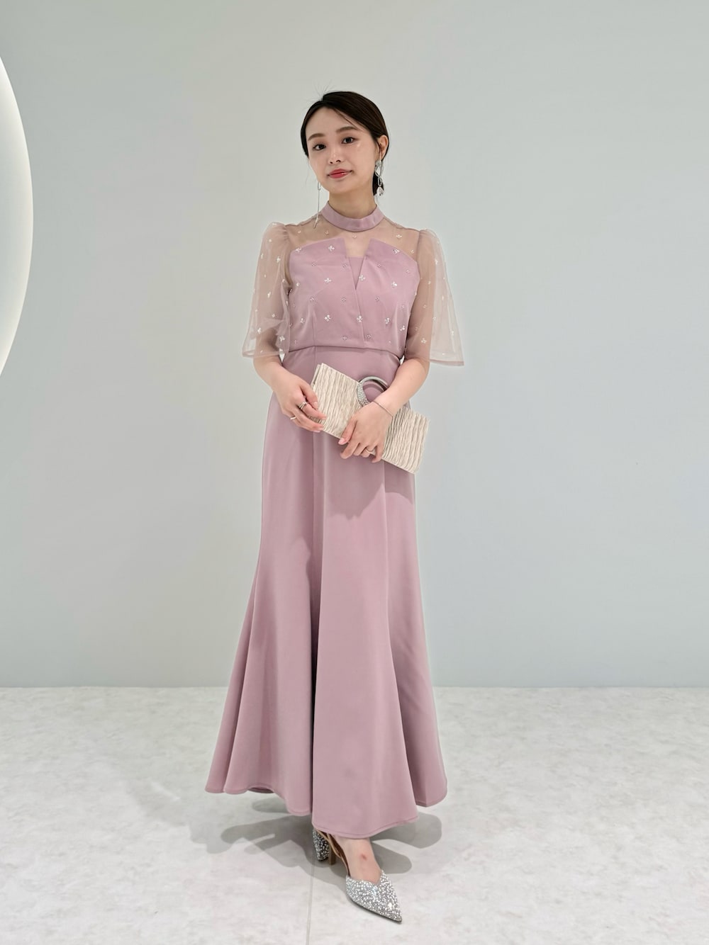 LEJA】花柄ストーンスパンコールチュールオーバーラップマーメイド