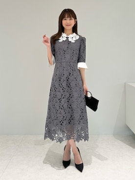 LEJA】花柄レースカラースパンコール刺繍Aラインフレアドレス