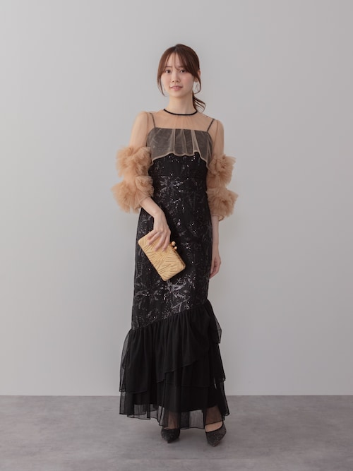 セール】【LEJA】フラワースパンコールチュールフリルスリーブIライン