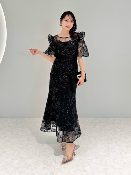 セール】【LEJA】フラワーレースシアーフリルマーメイドドレス