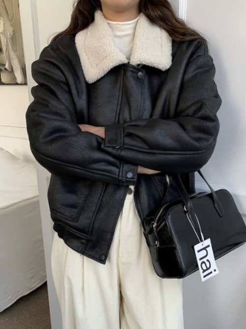 Boa Liner Fake Leather Blouson / 襟ボア レザージャケット（ブルゾン
