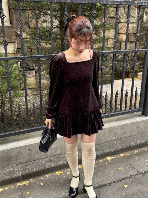 結婚式/オケージョン】ベロアスタッズミニワンピース（ワンピース