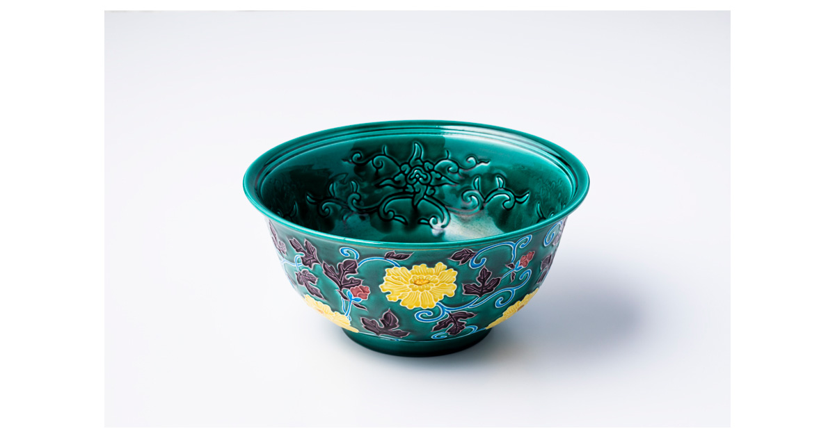 青交趾 牡丹唐草鉢 当代香齋 作