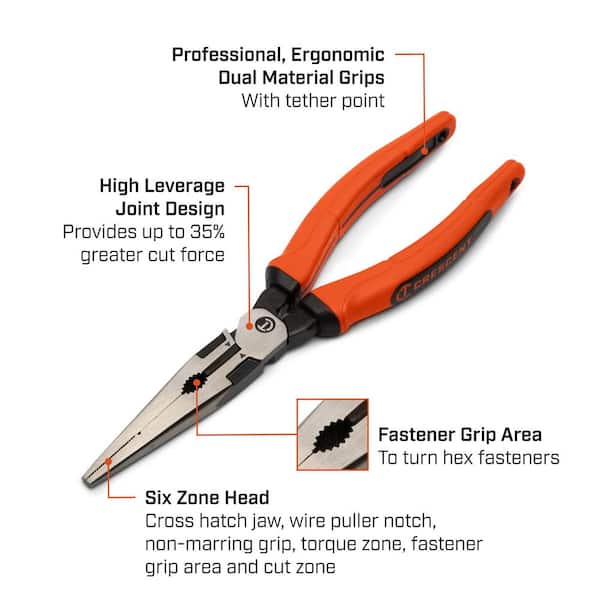 Crescent 8 in. Z2 High Leverage Long Nose Pliers with Dual