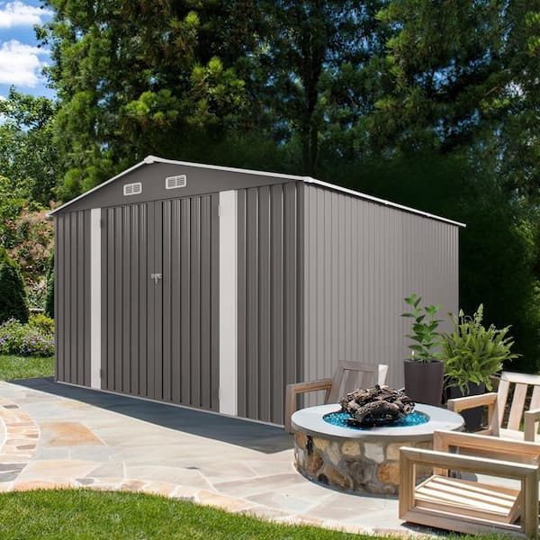 10 ft.W x 12 ft.D Outdoor Metal Storage Shed, Lockable Door Tool