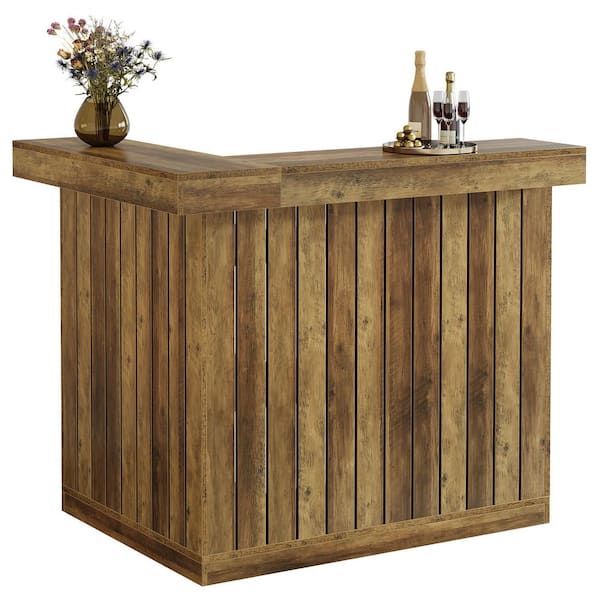 BYBLIGHT Kearsten L-shaped Bar Table with 3 Muti-Bottle Shelves