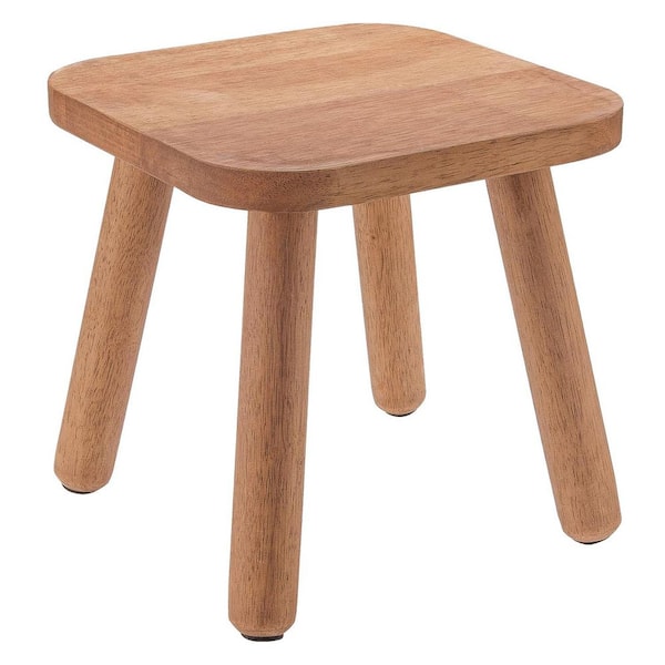 Wooden 1 Step Stool with Four Assembled Legs Non-Slip Pads Walnut