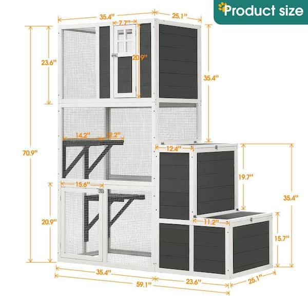 Foobrues 3-Tier Wooden Outdoor and Indoor Cat House Suitable for 1