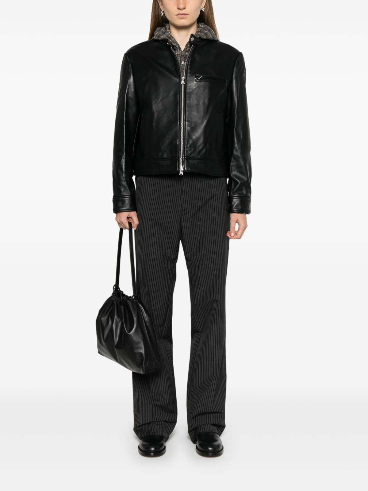 DUNST ブラック シャツカラー レザージャケット