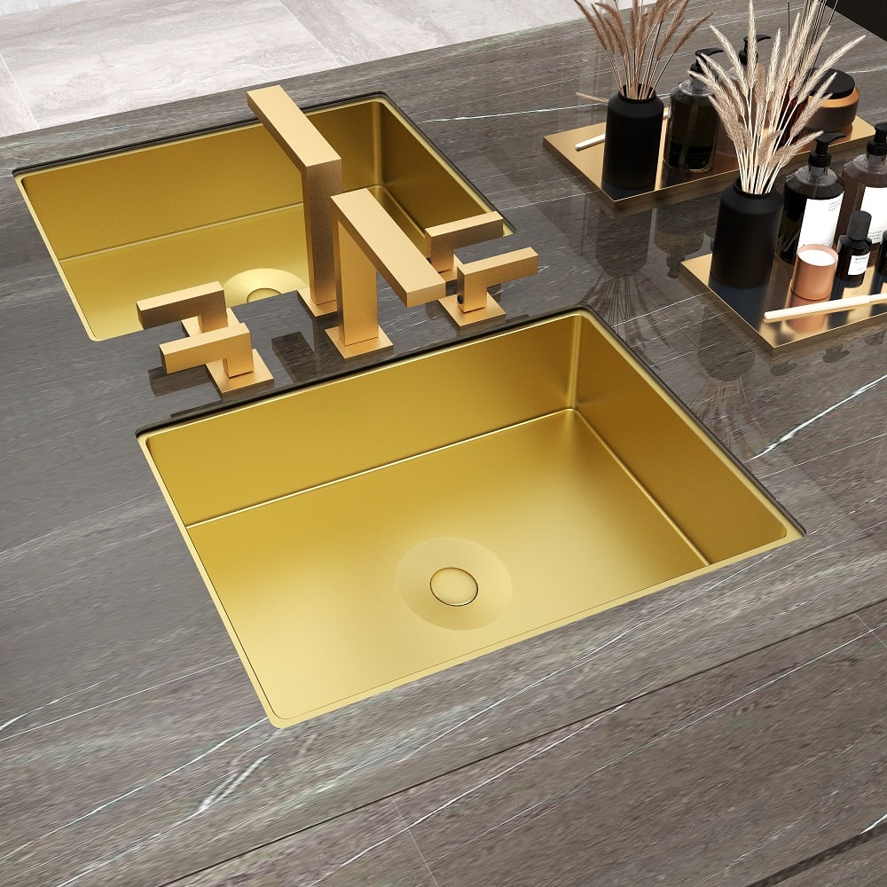 Gold Luxury Stainless Steel Rectangular Sink Undermount Bathroom