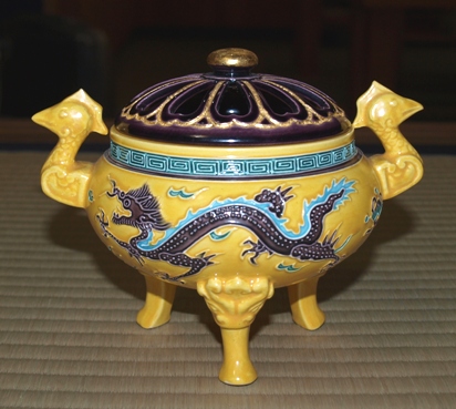 茶道具/泉香立/交趾手龍文泉香立/平安妙見作-XG-5 茶道具/泉香立/交趾