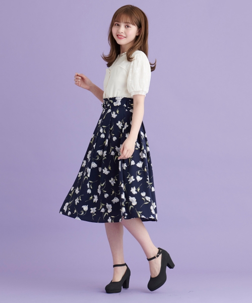 リングベルト付花柄スカート/MAJESTIC LEGON(マジェスティックレゴン