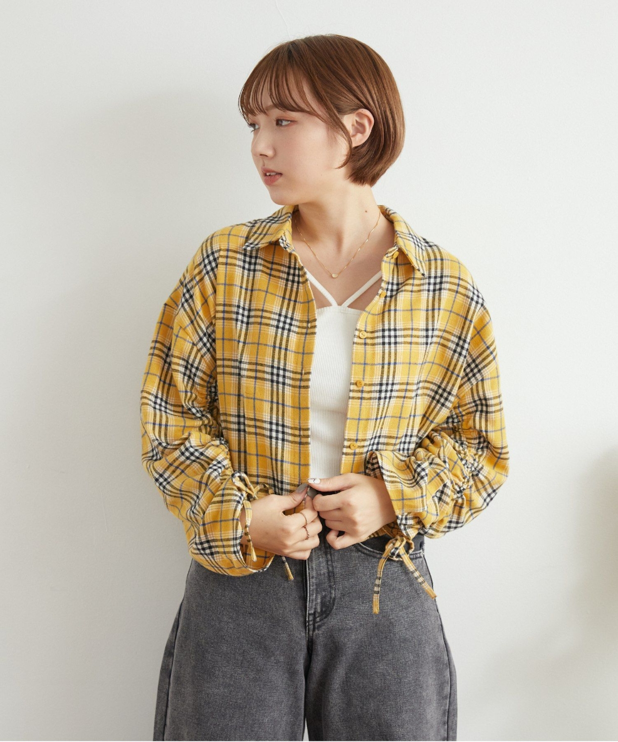 袖シャーリングチェックSH|RETRO GIRL | RETRO GIRL ONLINE STORE