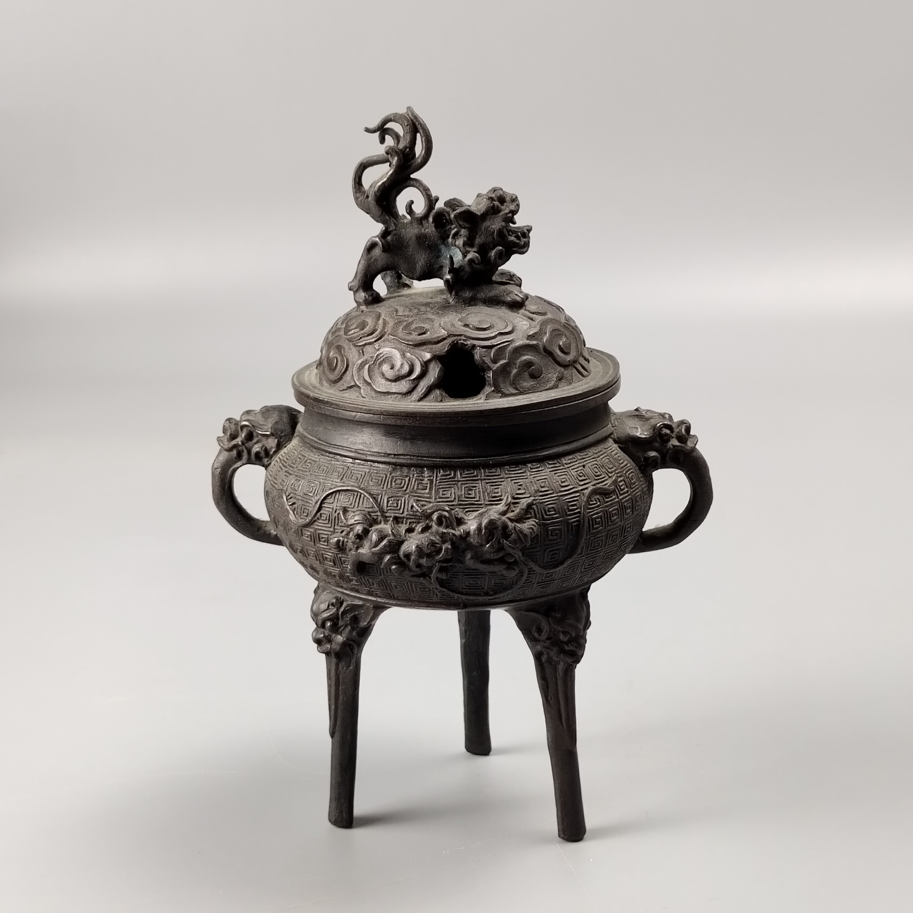 高岡銅器 金工師 米田秀保造 蛹型 鋳銅立龍提手瓔珞