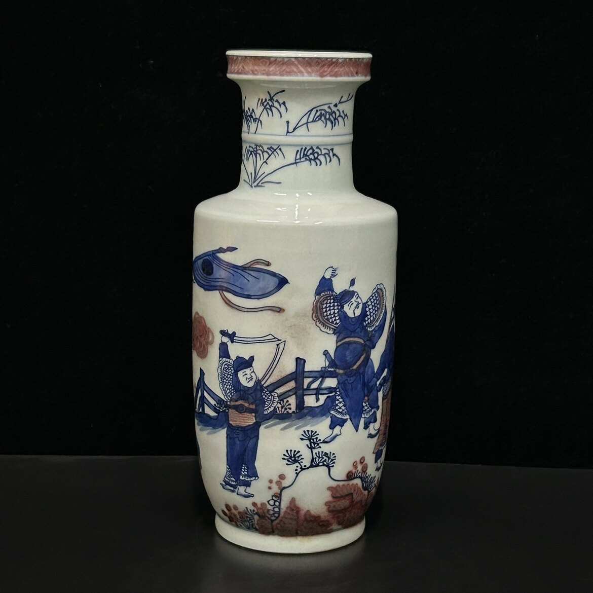 1705C20151】 中国 清 時代唐物 染付『人物物語』大筆筒 筆立 書道品