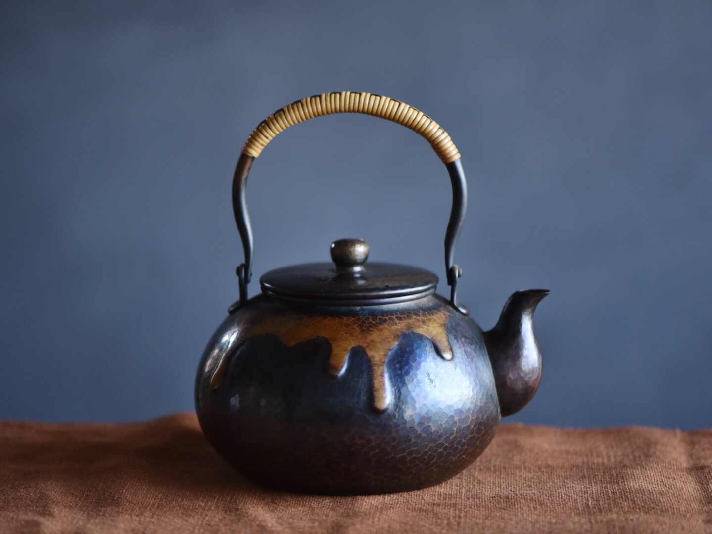 美品】玉川堂 紫金色鎚肌 銅製急須 鎚起銅器、共箱/茶道具