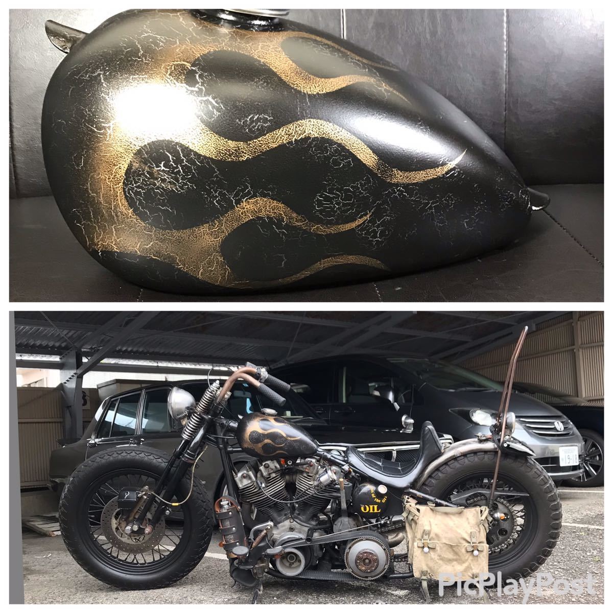 ハーレーピーナツタンクハイトンネルショベルエボキャップコック付き