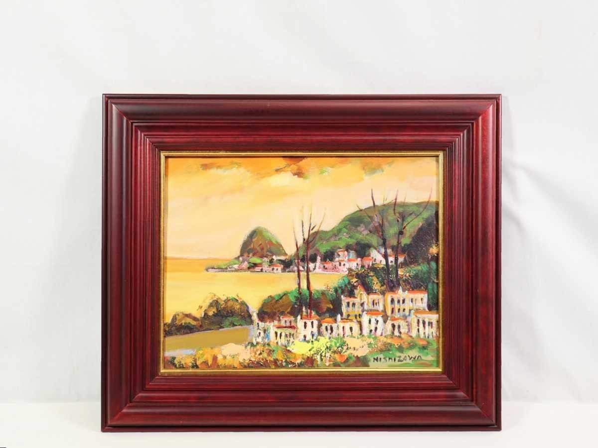 真作】絵画 西澤栄一 油彩6号 千曲川 色彩豊かな風景 自然の息吹 U44