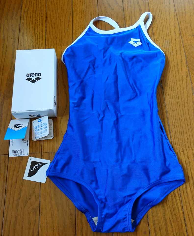 アリーナ arena 競泳水着 サイズL 白パイ ブルー FSA-3632W