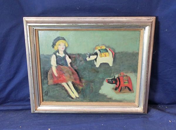 横山申生油彩画 F6号『フランス人形二態』額装共シール付