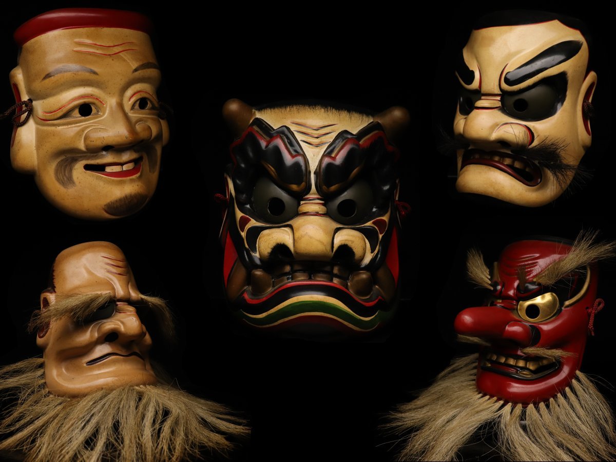 面 めん 備中神楽面 聖祐作 大国主命 木製 無形文化財 舞踊 大衆演劇