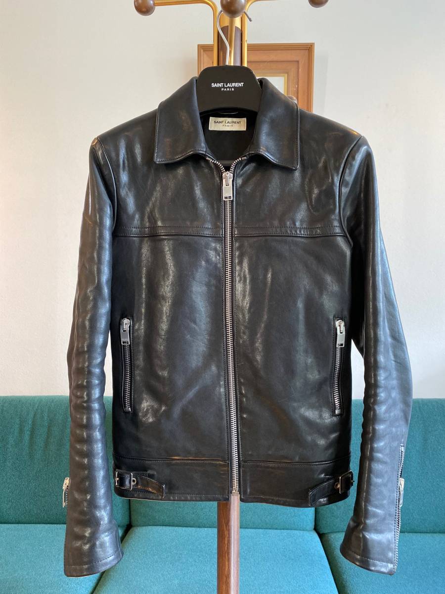 サンローランパリカフェレーサーレザーライダースジャケット42