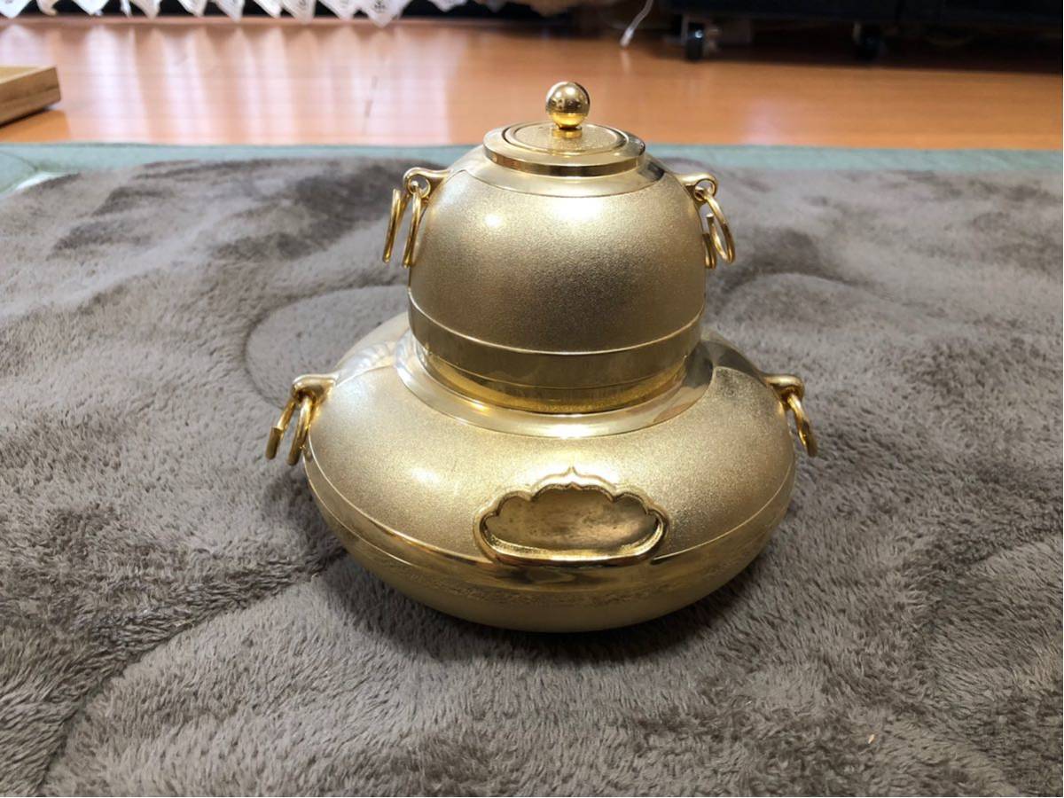 天皇陛下御即位 50年記念 黄金茶釜 招福 50周年 24KGP 置物 金の