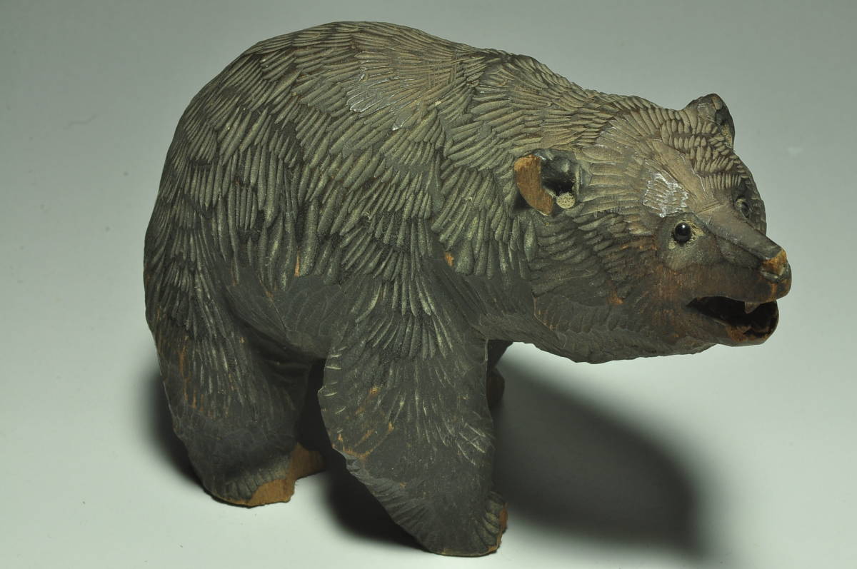 昭和レトロ 木彫りのくま ガラス目 小さめ ミニサイズ 3点セット