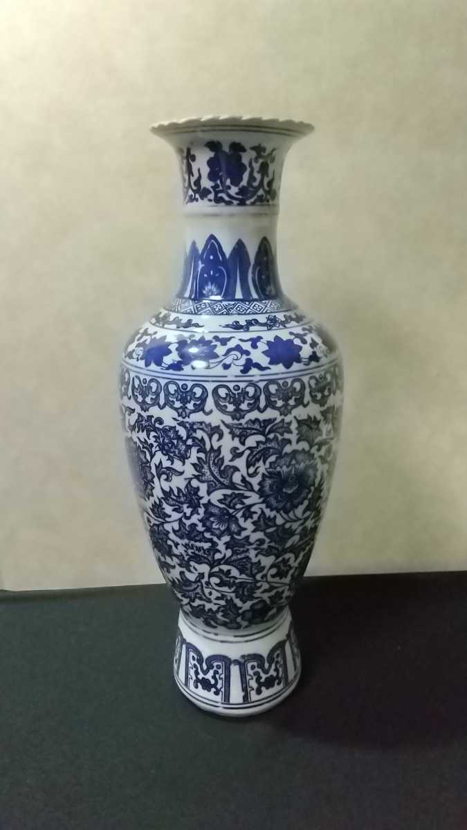 中国陶磁器 元染付 中瓶子壺 中国元明朝染付白釉