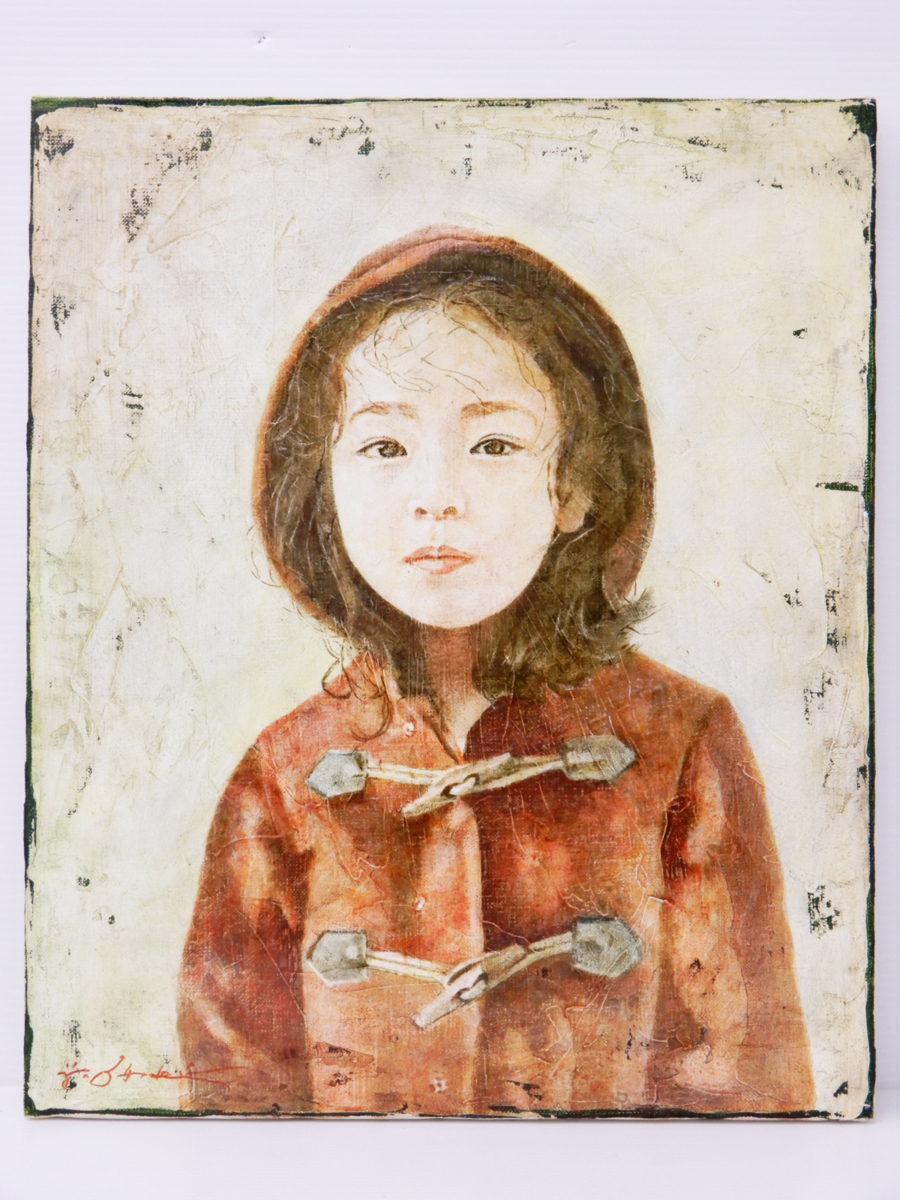 ♯ 肉筆 大崎安夫 春雪 少女像 油彩 人物画 F8号 1989年制作 在