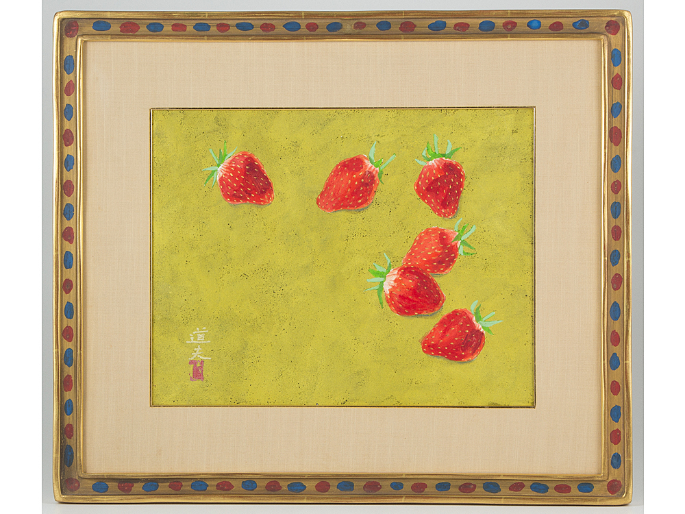 入荷nowオンラインストア 池田道夫 桃 日本画6号 真作 額装 絵画 - 絵画