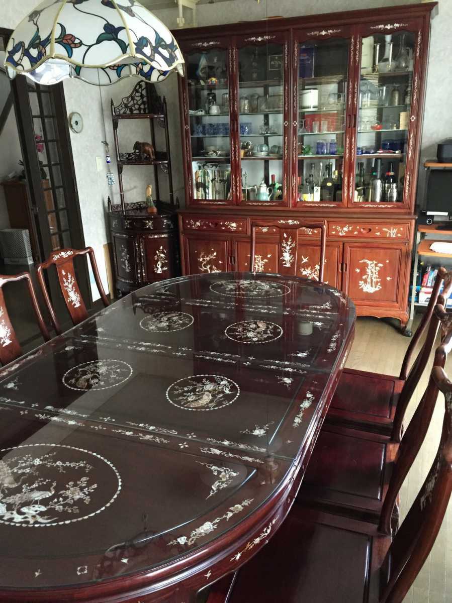アンティーク テーブル 螺鈿細工高級家具 骨董 ガラステーブル 中国