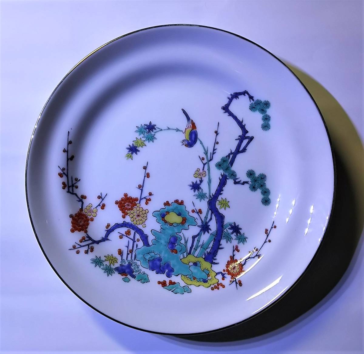 有田焼 静山 柿右衛門 写し 『粋』 錦松竹梅鳥文 大皿 飾り皿 割引