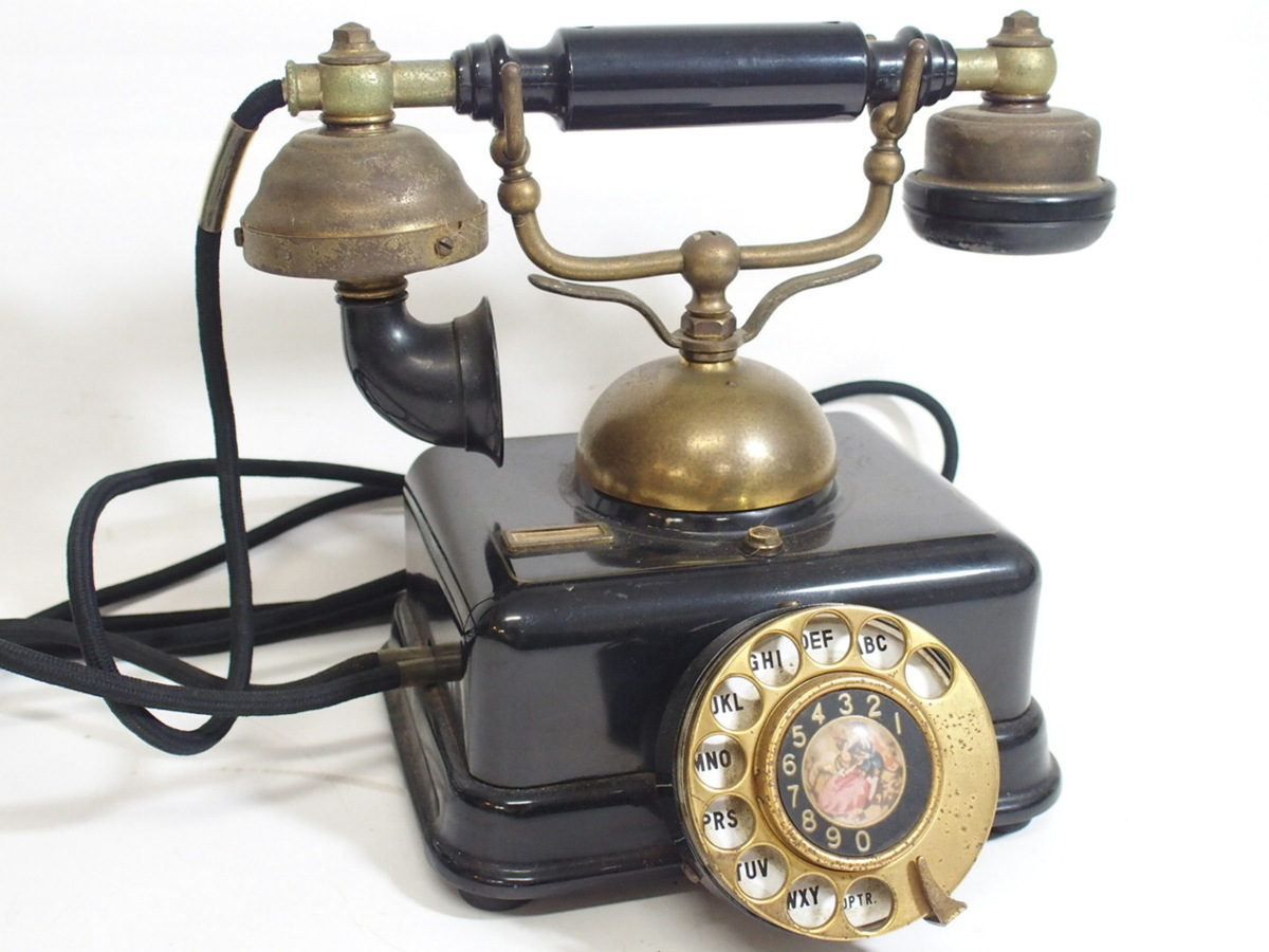 英国アンティークダイヤル式電話機/テレフォン/レトロオブジェ(40-179