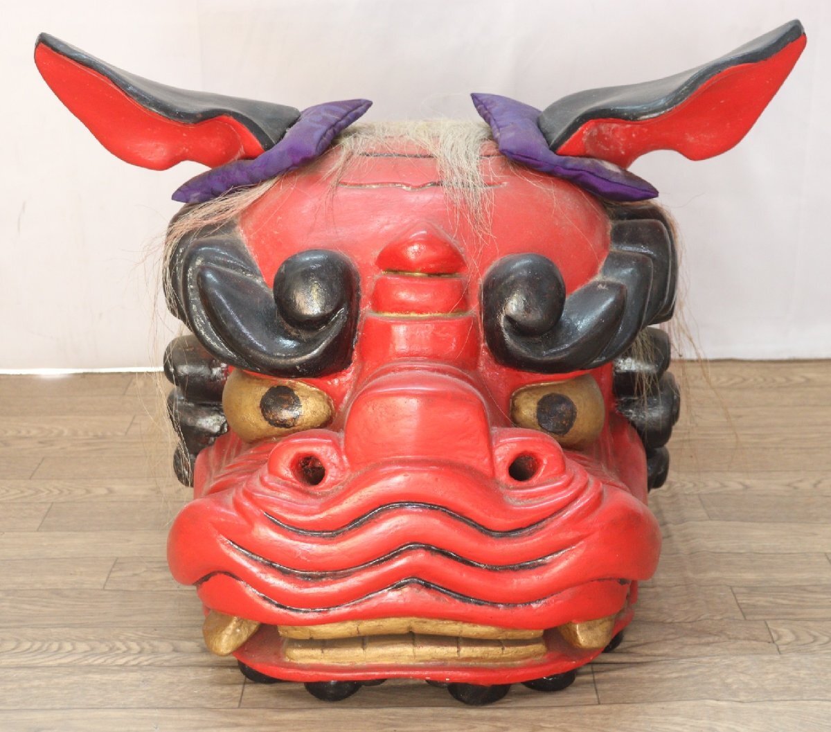 獅子頭 獅子舞 伝統工芸品 朱塗り 漆塗り 手彫り 縁起物 魔除け 中