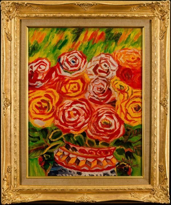 特価！ 梅原龍三郎作 肉筆油彩画「薔薇」 特価！ 梅原龍三郎作 肉筆油彩