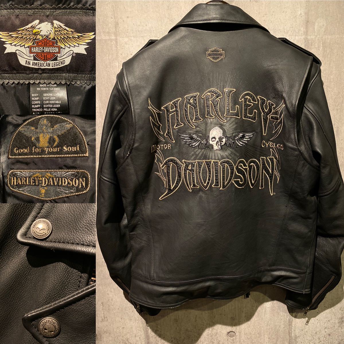 豪華刺繍 HARLEY-DAVIDSON ハーレーダビッドソン レザージャケット 革