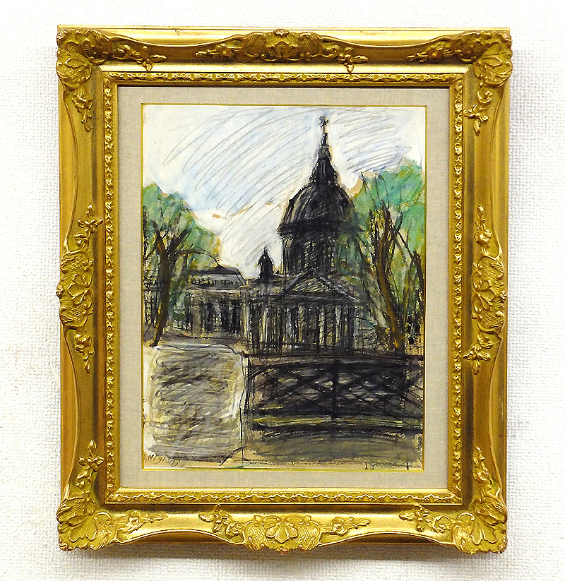 肉質油絵横F10号ノートルダム梅沢民雄額装仕上げ品