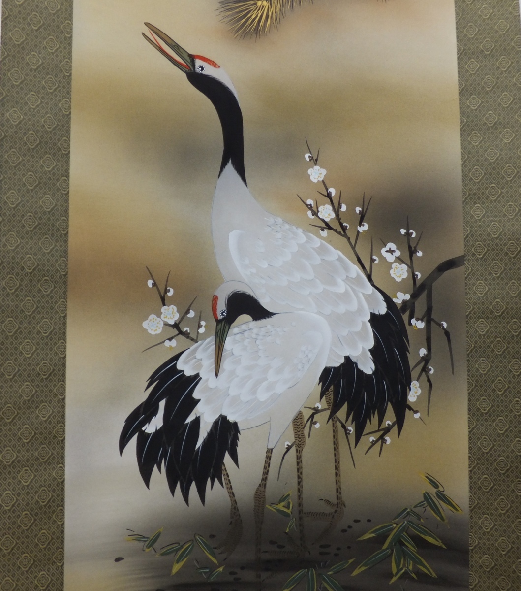 掛け軸 横田吾峯 松鶴図 絹本 希少 軸装 茶道具 掛軸 です。