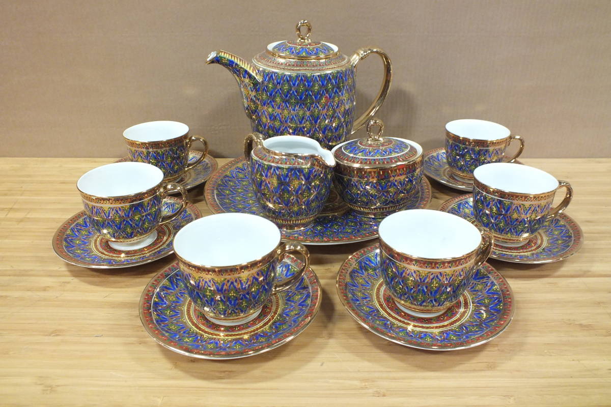 タイ王室御用達 ベンジャロン焼 カップ＆ソーサー4客 高級18K タイ王室